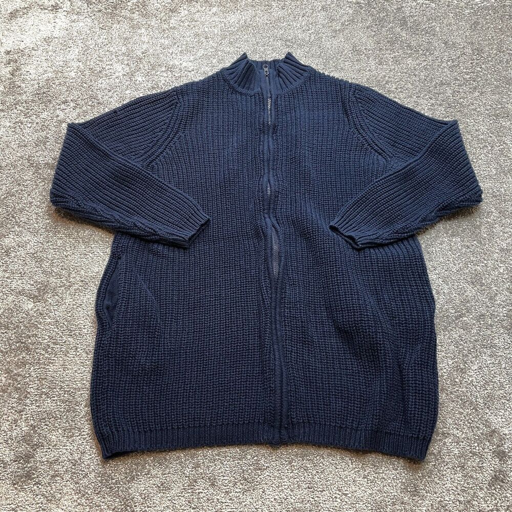 Woman Within Sweater womens Large 18/20 Blue Waffle Knit Full Zip Tunic Pockets